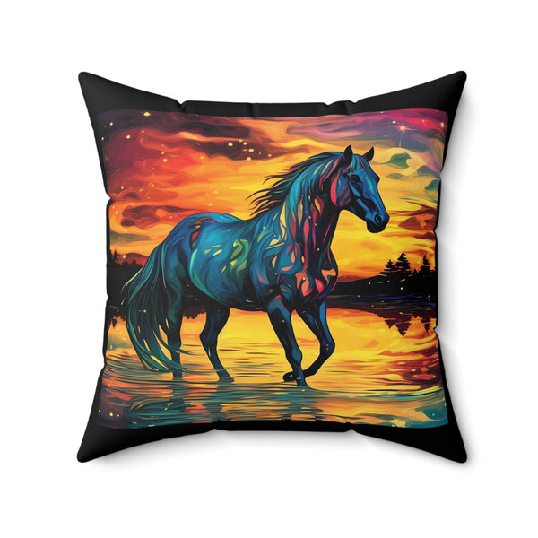 Colorful Modern Horse Spun Polyester Square Pillow - White