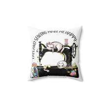 Cats and Sewing Spun Polyester Square Pillow - White