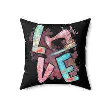 Sewing Love Spun Polyester Square Pillow - Black