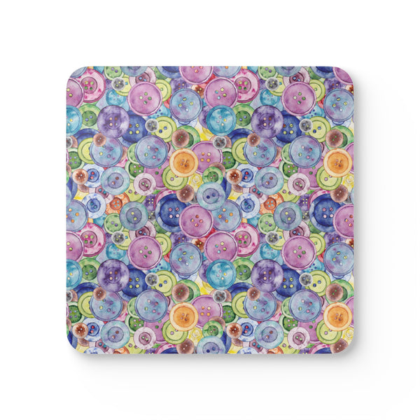 Packed Watercolor Buttons Corkwood Coaster Set