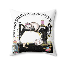 Cats and Sewing Spun Polyester Square Pillow - White