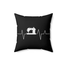 Sewing Machine Heart Beat Spun Polyester Square Pillow - Black