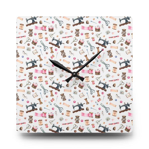 Sewing Elements White Acrylic Wall Clock