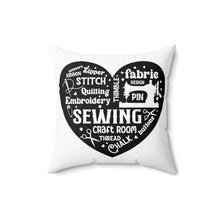 Black Sewing Word Cloud Spun Polyester Square Pillow - White