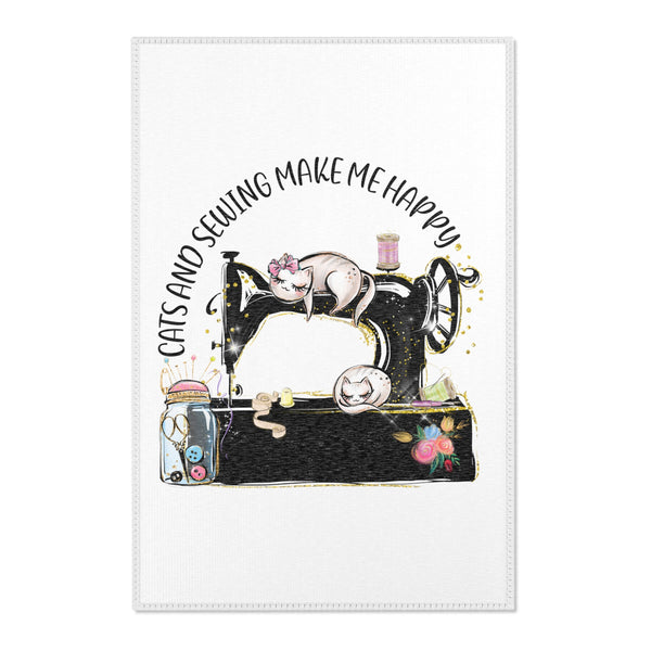 Cats and Sewing Area Rugs - White