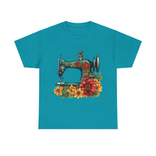 Vintage Floral Sewing Machine Unisex Heavy Cotton Tee