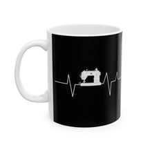 Sewing Machine Heart Beat Ceramic Mug, (11oz, 15oz) - Black