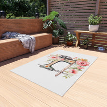 Blue Floral Sewing Machine Elements Outdoor Rug