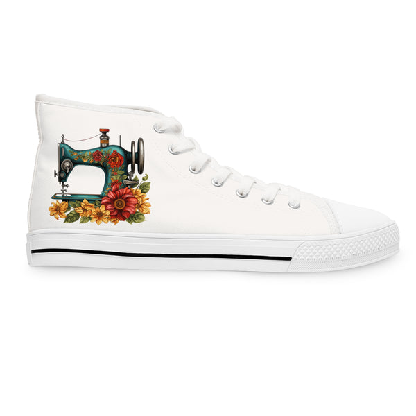 Vintage Floral Sewing Machine Women's High Top Sneakers