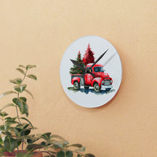 Watercolor Christmas Truck Acrylic Wall Clock - White