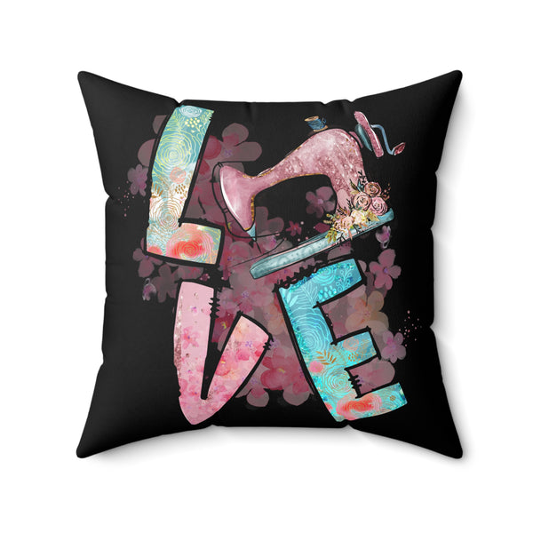 Sewing Love Spun Polyester Square Pillow - Black