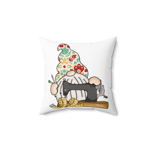 Gnome & Sewing Machine 1 Spun Polyester Square Pillow