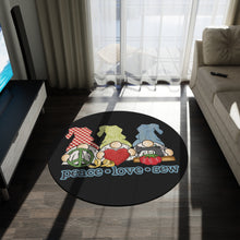 Peace, Love, Sew Gnomes Round Rug - Black
