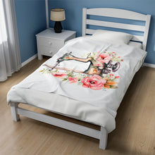 Blue Floral Sewing Machine Velveteen Plush Blanket