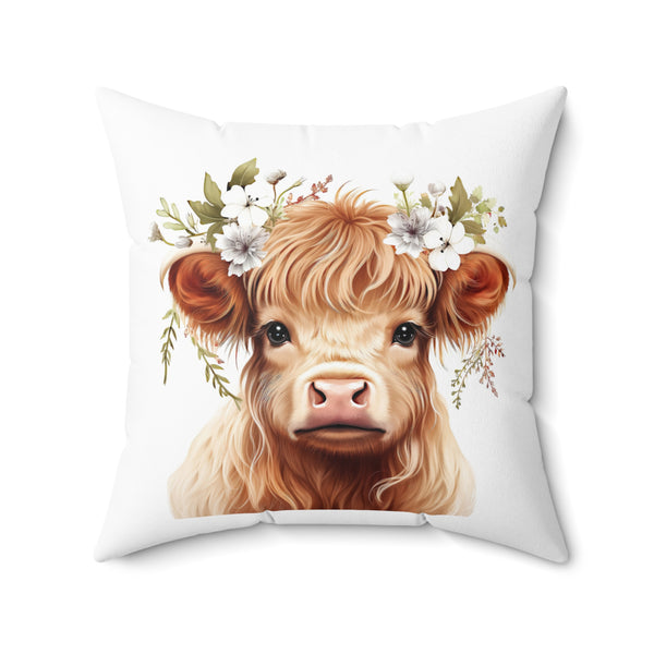 Floral Highland Cow Pattern 1 Spun Polyester Square Pillow