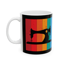 Retro Sewing Machine Ceramic Mug, (11oz, 15oz) - Black